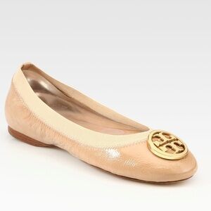 Tory Burch- “Caroline” Patent Leather Ivory Ballet Flats